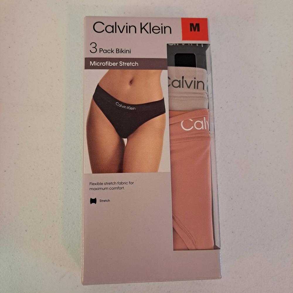 Calvin Klein Womens 3 Pack Microfiber Stretch Bikini Underwear Med 1902021